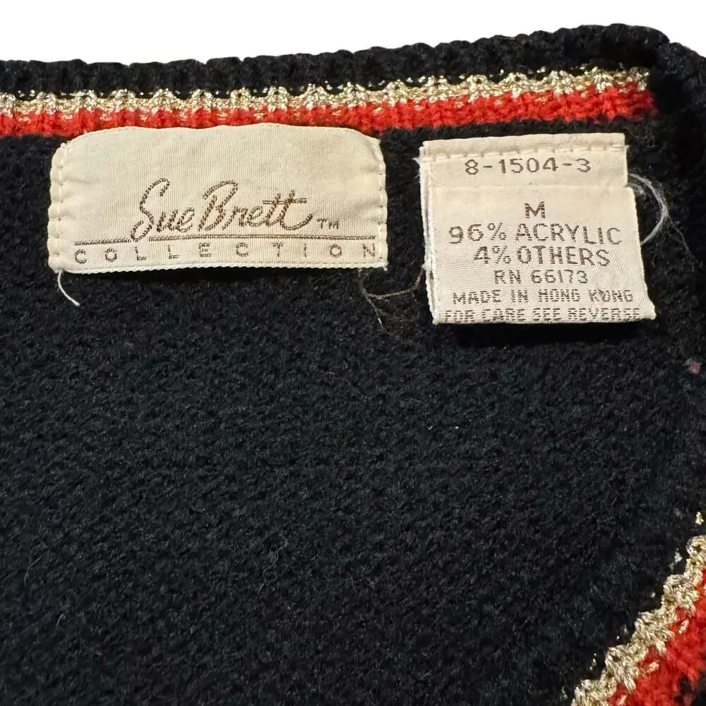 Sue Brett Collection Vintage Tassel Sweater Black Red Gold Silver Medium